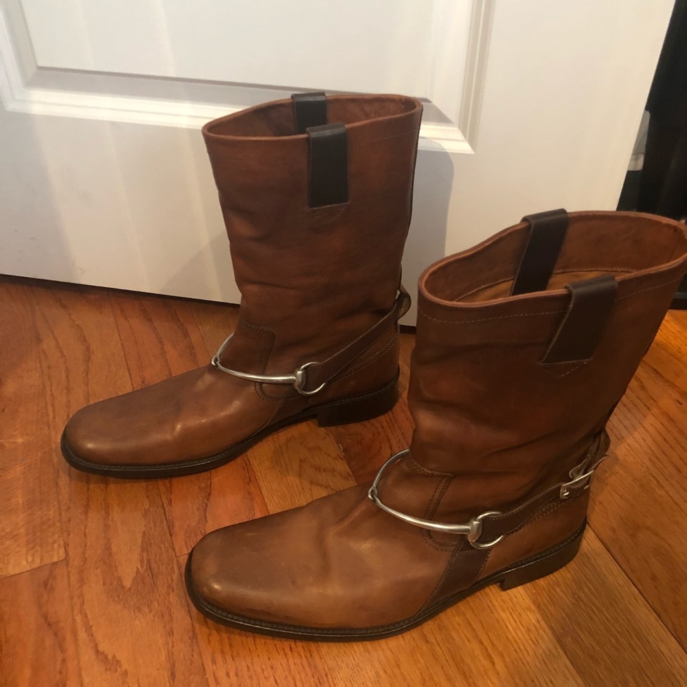 John Varvatos Brown Leather Harness Boots Size 11 - Picture 2 of 4